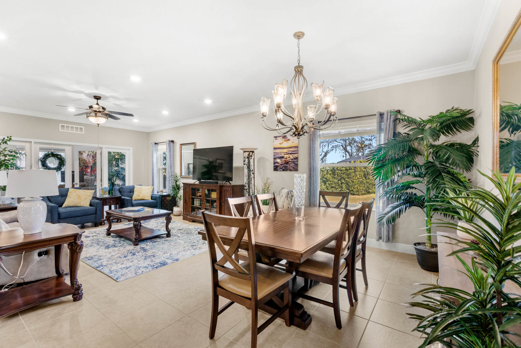 dining space with brown table and chairs